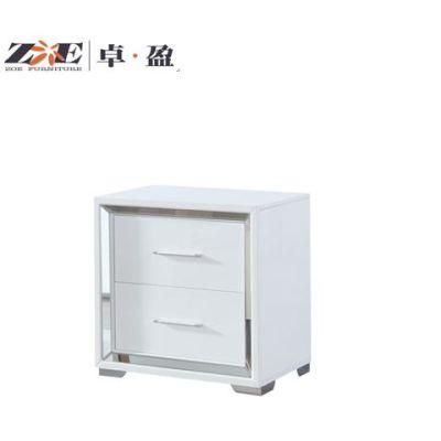Modern Home Furniture Bedroom White Color Mirrored Design Night Stand with Two Drawers