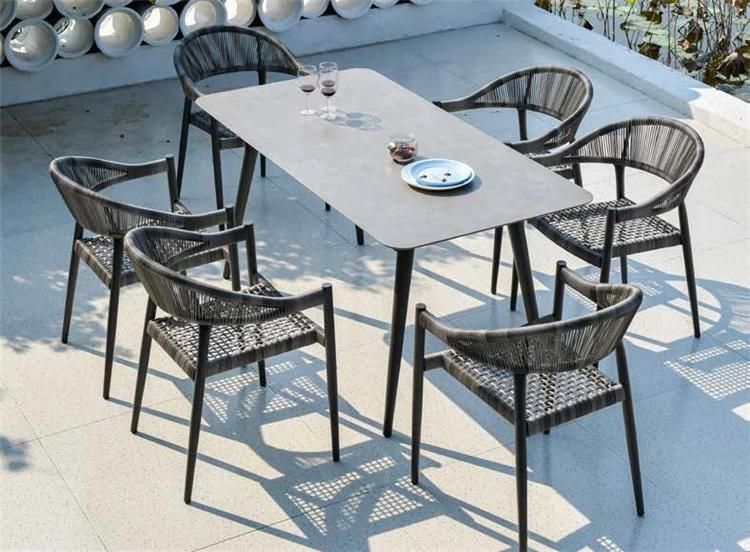 Hotel Modern Restaurant Patio 6 Seater Table with Aluminum Chairs Garden Dining Sets Outdoor Furniture Set