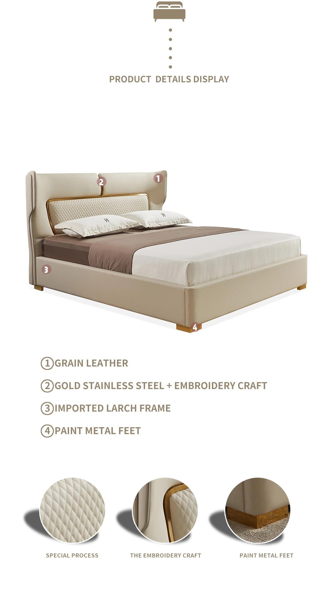 Morden Simple Design Hotel Home Furniture King Size Bed Leather Bed Wooden Leather Bedroom Furniture