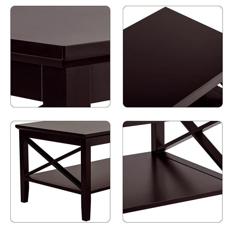 Coffee Table, Black Wood Living Room Table with Shelf, 40 Black