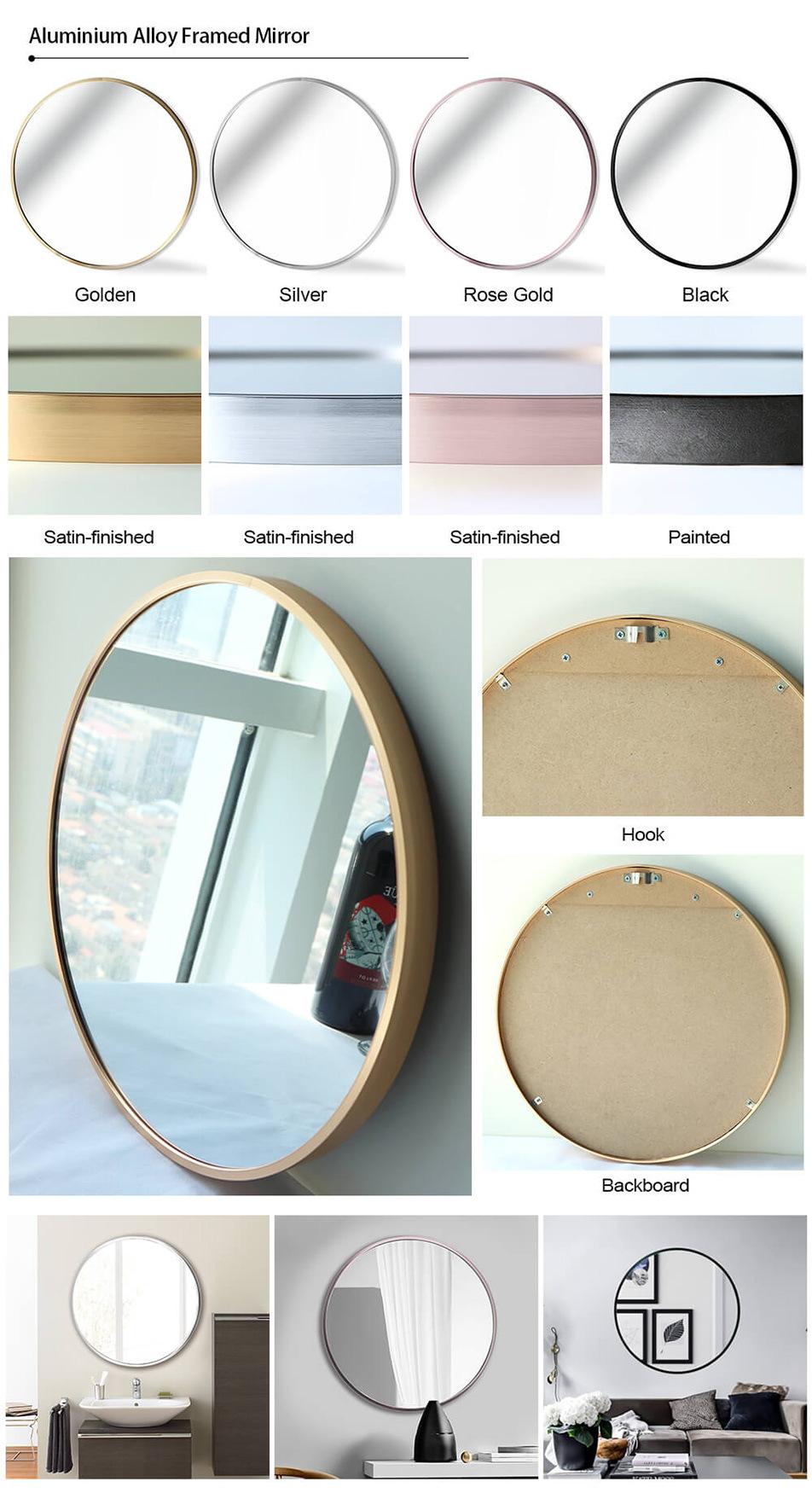 Rect Round Shape Golden Rose Golden Color Metal Aluminum Alloy Framed Mirror Furniture Dressing Mirror