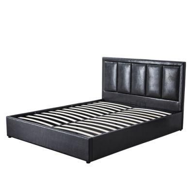 2022 Latest European Design Bedroom Furniture Gas Lift Storage Fabric PU Leather Full Size Bed