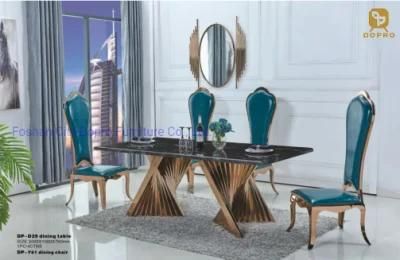 Modern Luxury New Chinese Style Home Furniture Stainless Steel Marble Dining Table