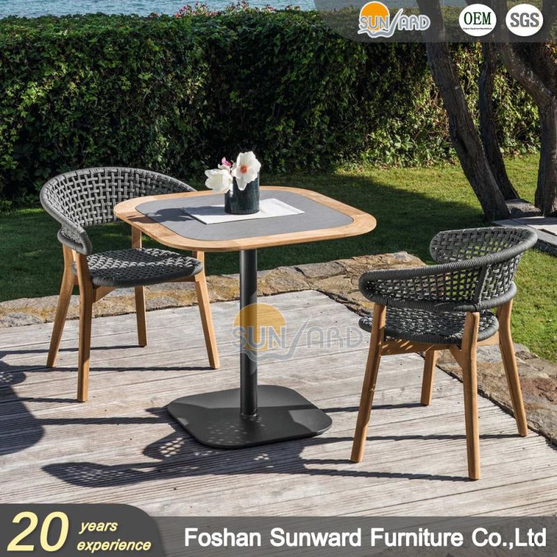 Home Hotel Restaurant Modern Customized Handmade PE Rattan Wicker Ployester Rope Weaving Garden Patio Outdoor Dining Furniture Aluminum Table and Chair