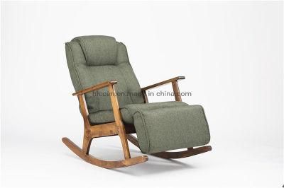 Dark Green Fabric Backrest Adjustable Folding Armest Rocking Chairs with Footrest for Reading, Relax, Sleep