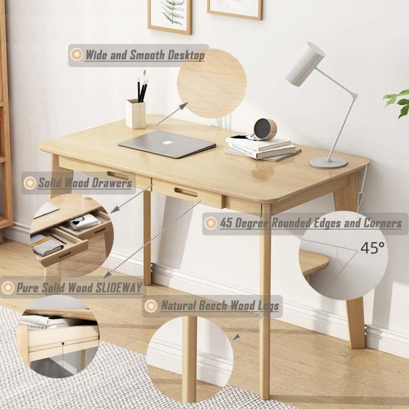 Solid Wood Writing Desk - Home Office Workbench Desk with Drawer, Laptop Computer Work Study Table