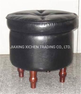 Custom Bed Room Furniture Wooden Leg Black PU Round Modern Makeup Stool Chair