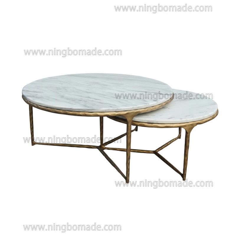 Thaddeus Sculptural Forged Collection Cloud Marble Top Antique Black Solid Forged Metal Base Nest Table