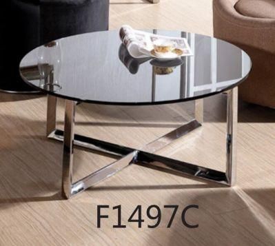 Modern Simple Home Furniture Round Coffee Tea Table with Sts and Glass Top