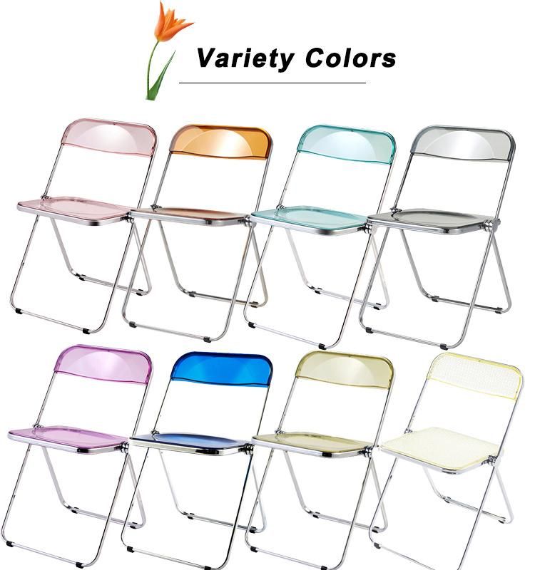 Home Outdoor Furniture Stackable Folding Chairs PC Acrylic Plastic Dining Chair with Chromed Legs