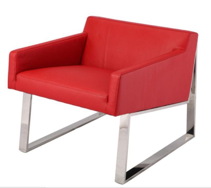 Red Leather Office Reception Chair Hotel Lobby Chairs with Stainless Steel Legs Chrome