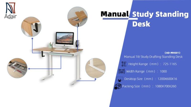 Height Adjustable Hand Crank Standing Study Desk