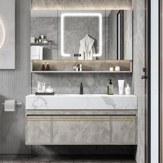 Artificial Stone Countertop Red Rubber Veneer Bathroom Cabinet Combined Desktop Basin Intelligent Mirror Wash Basin Cabinet Wash Basin