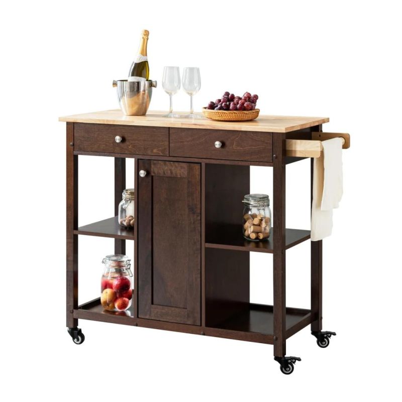 Kitchen Island Cart with Lockable Wheels, Solid Wood Modern Kitchen Cart