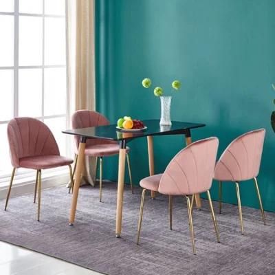 Cheap Metal Base 18mm MDF Top Contemporary Dinner Dining Table Set with Velvet Chrome Legs Chair