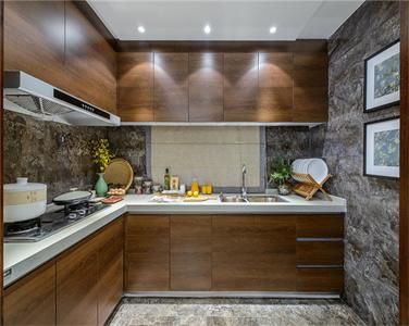 Modern L Shape Heat Resistant Practical Laminate Kitchen Cabinet with Durable Quartz Countertop