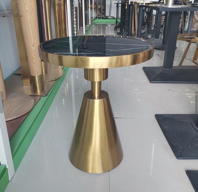 Luxury Modern Nordic Gold Stainless Steel Metal Legs Round Black Marble Coffee Table for Living Room