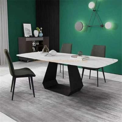 Large Dining Room Dining Table with White Wood Top and Modern Unique Black Iron Metal Steel Legs