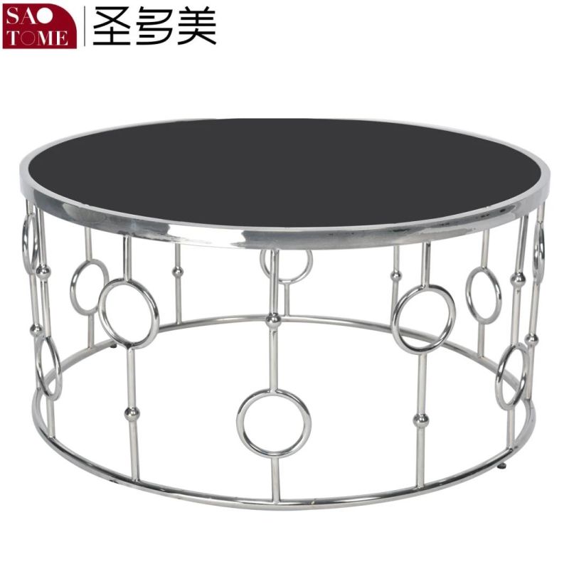 Stainless Steel Hotel Furniture Side Table Tea Table with Glass Top