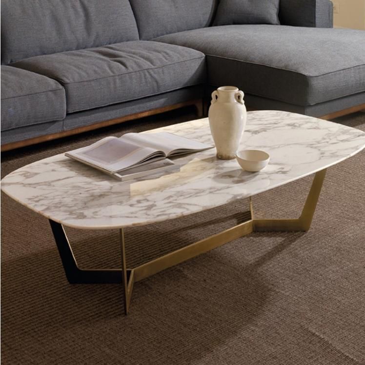 High Quality Modern Luxury Natural Marble Powder Coated Steel Coffee Table for Home Party Villa Hotel 006s