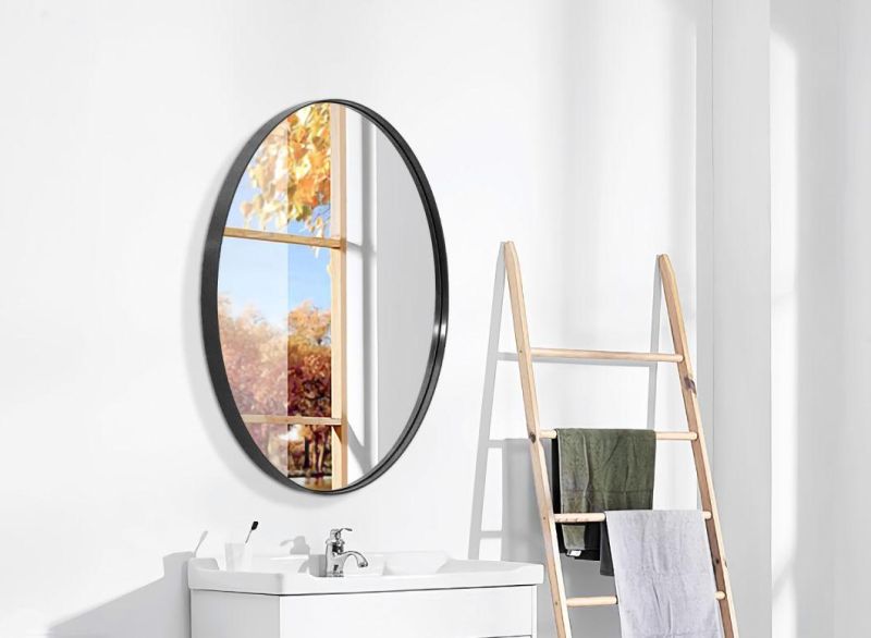 Stainless Steel Wall Decorative Bathroom Glass Frame Mirror Black Steel Frame Mirror for Bathroom