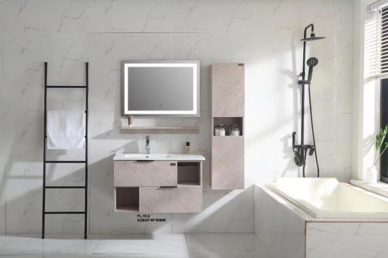 Simple Light MDF Bathroom Cabinet with LED Mirror & Ceramic Basin Bathroom Furniture