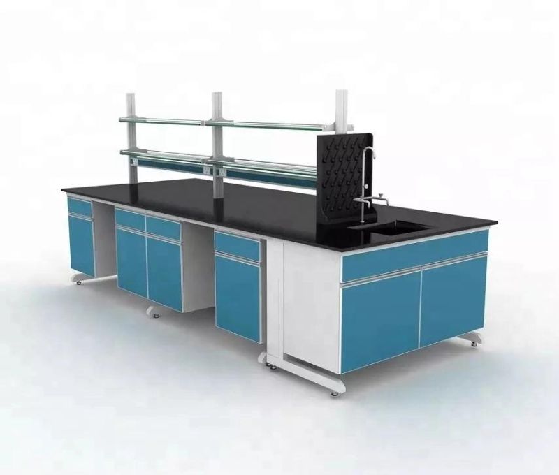 Hospital Wood and Steel Lab Furniture with Reagent Shelf, Bio Wood and Steel Wall Bench for Lab/