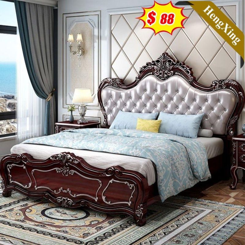 Luxury Modern Big Size Leather Top Wood Frame Bedroom Beds