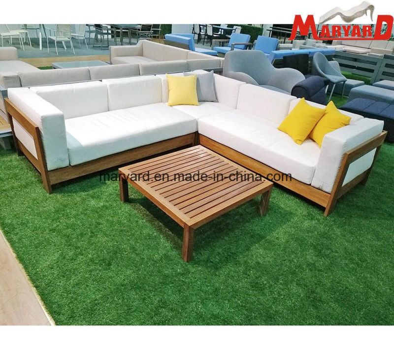 Modern Home Hotel Restaurant Teak Wood Patio Sofa Set with Comfortable Cushion
