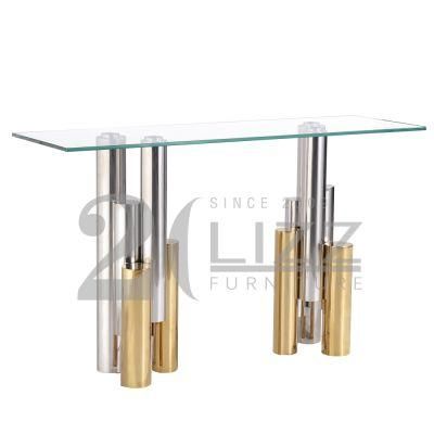 Luxury Italian 201 Grade High Polished Console Table Unique Living Room Furniture with Golden Metal Legs