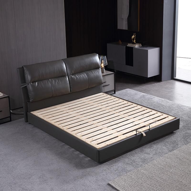 2021 High End Modern Wood Frame Upholstery Leather Bed