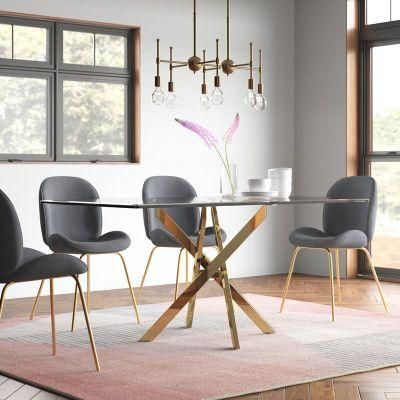 Free Sample Cheap Classic 4 Seater Modern Fiber Glass Top Dining Table Set/Dining Table and Chair