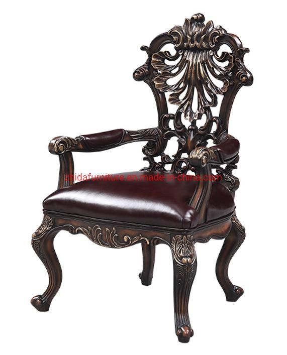 Wooden Frame Antique Style Armrest Carved Living Room Chair