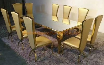 Modern Gold Dining Room Glass Dining Table Chair Set for 12 Seat Persons