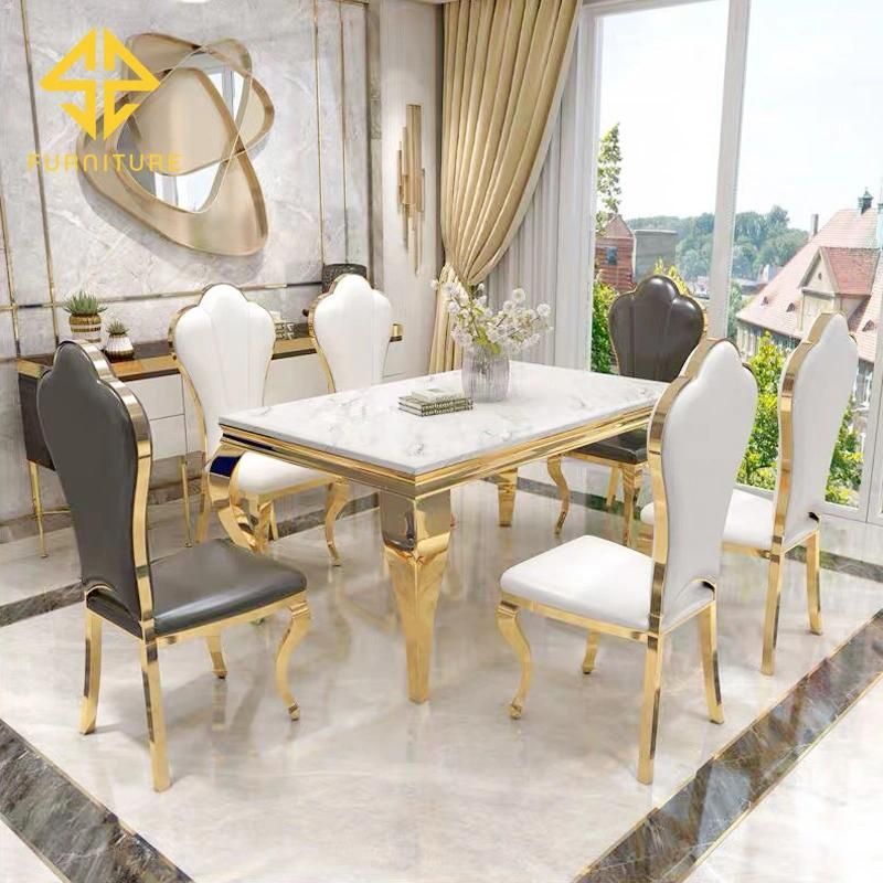 Morden Luxury Design Marble Top Dining 6 Chairs Table Set Dining Room Furniture Table and Chairs for Dining Room