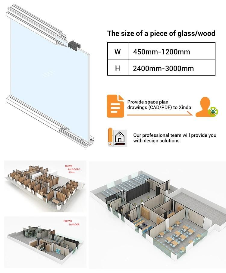 Factory Aluminium Frame Partition Glass 12mm Wholesale Wholesale Standard Dimension Modular Wall Door Office Furniture