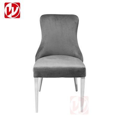 Modern Hotel Luxury Dining Room Chair Stainless Steel Gray Velvet Restaurant Dining Chair