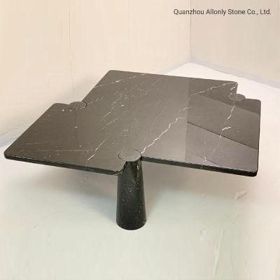 Modern Natural Stone Post 3 Columns Base Marble Legs Center Top Black Marble Coffee Table for Living Room