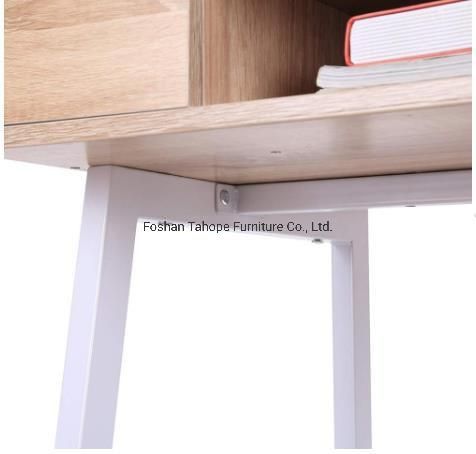 Best Seller Natural Color Computer Table with Drawer Modern Simple Design Wooden White Metal Rack