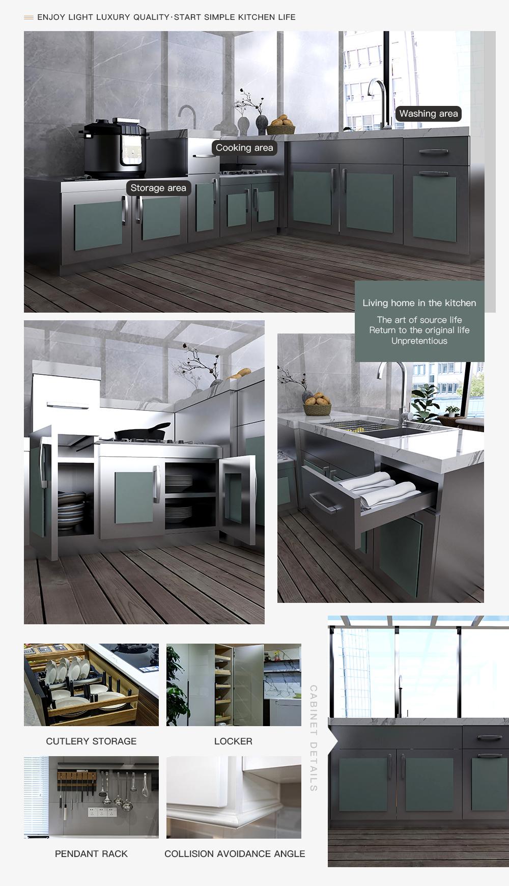 Green and Gray Stainless Steel Used Durable One-Piece Kitchen Cabinet