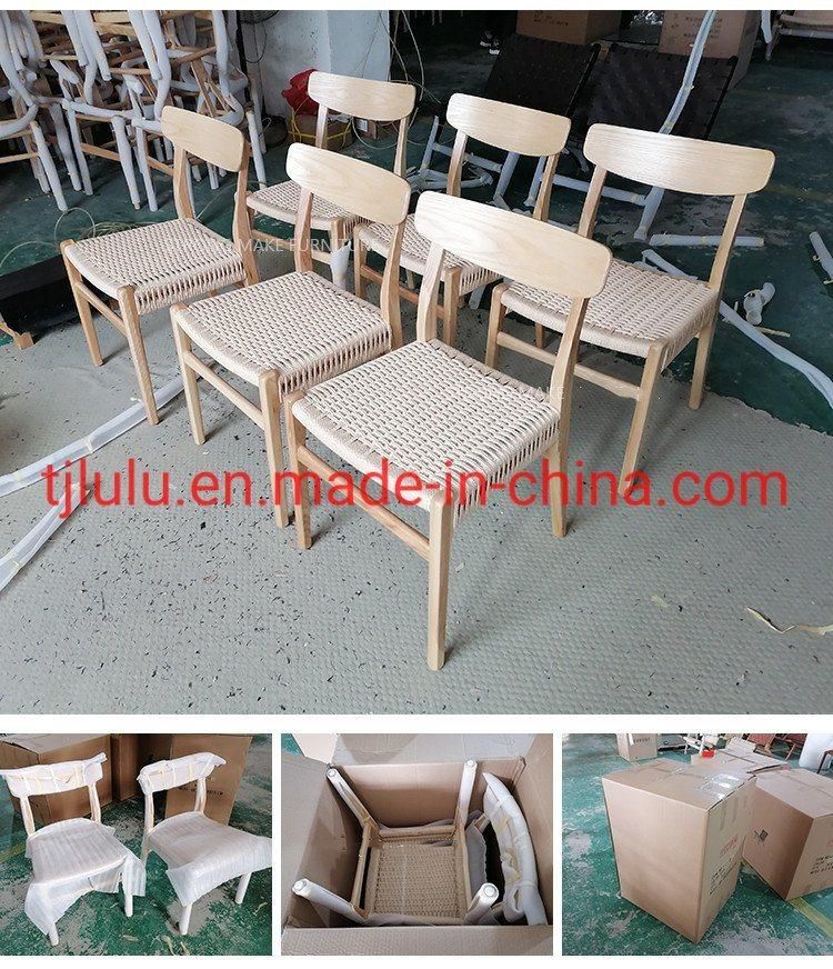 New Arrival Modern Japanese Style Dining Room Hotel Restaurant Home Furniture Bistro Scandinavian Woven Rope Rattan Leisure Solid Wood Dining Chair