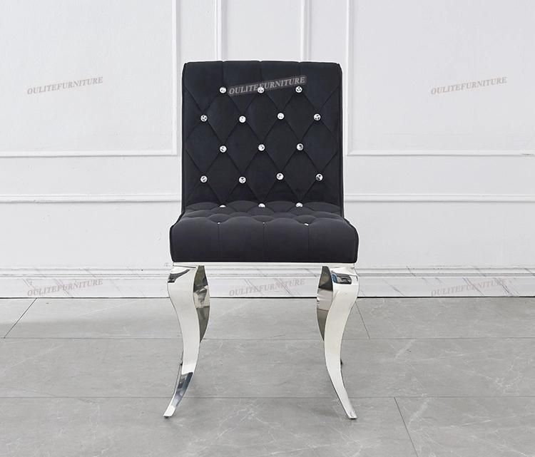 New Design Home Furniture Velvet Dining Chair with Crystal Button