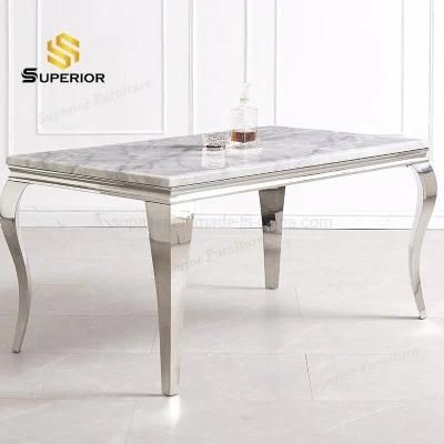 Interior Furniture Cheap Modern Grey Marble Dining Table with Steel Legs