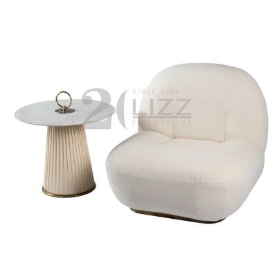 Nordic Style Gold Metal Feet Home Furniture Modern Soft Living Room Hotel White Velvet Fabric Chair with Small Table