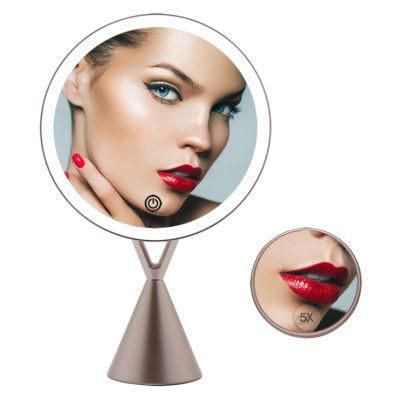 Round Vanity Table Makeup Mirror with Touch Sensor and 5X Magnifying