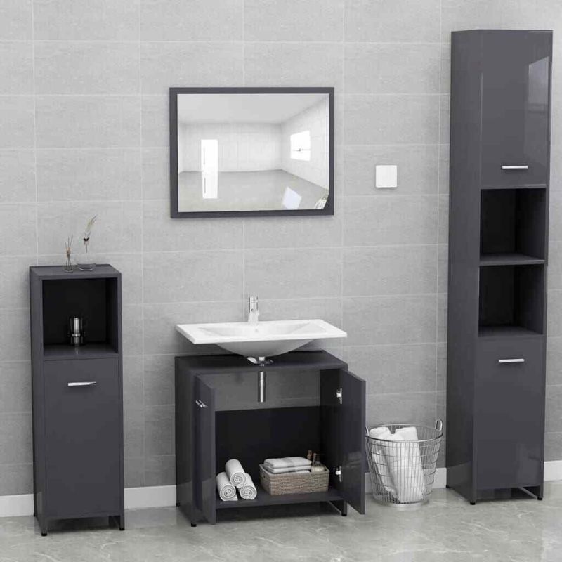 Bathroom Furniture Set High Gloss Grey Chipboard Vanity Unit