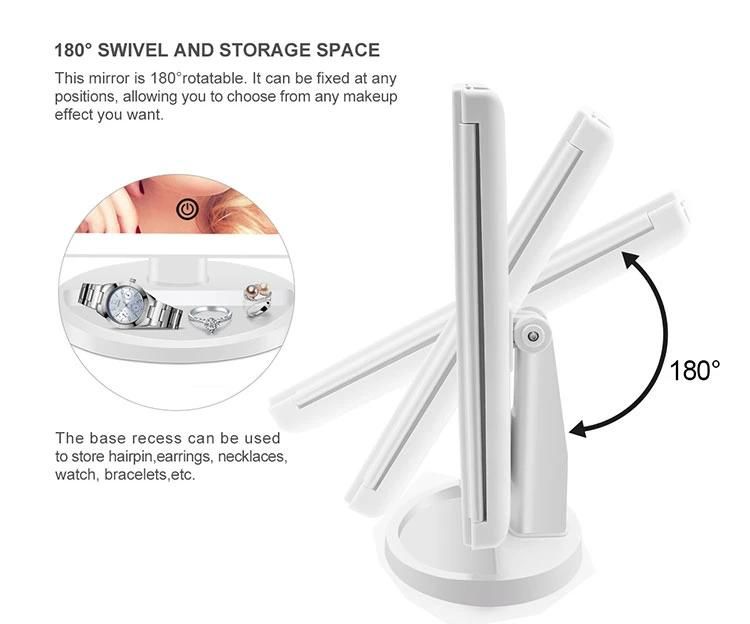 Hot Selling Furniture Mirror Trifold LED Makeup Mirror Touch Sensor Ring Light Mirror