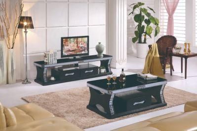 China Supplier Hot Sale Stable Quality Luxury Modern Long TV Cabinet with European Black Coffee Table for Home