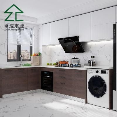 L Style Brown Color MDF Kitchen Cabinet with Handle