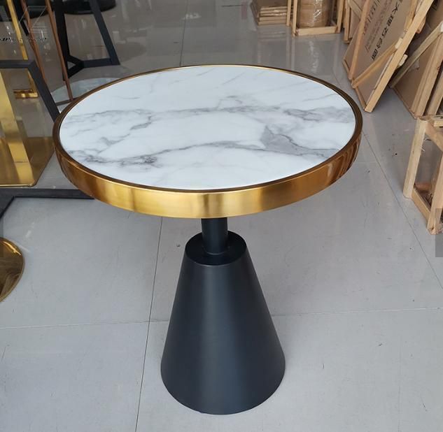 Luxury Modern Nordic Gold Stainless Steel Metal Legs Round Black Marble Coffee Table for Living Room